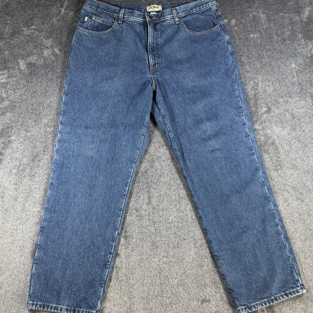 L.L. Bean Men's Classic Fit Flannel Lined Jeans 40x29 Blue‎ Cotton Denim - Picture 2 of 16